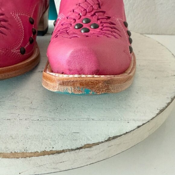 Lane COSSETTE Womens Cowboy Bootie 7.5 Pink Leather Western Short Ankle Boots - Picture 8 of 13